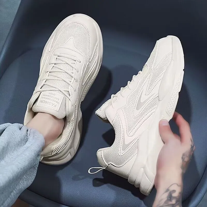 Men's Breathable Mesh Sneakers Summer New – Korean Style White Casual Shoes, Thick Sole Platform Running Sneakers for Men